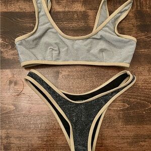 Revolve- Silver and Black Bikini Set.